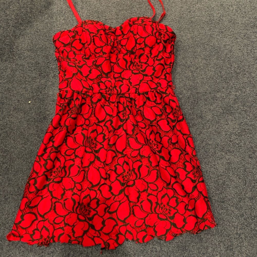 Red and black floral holiday dress